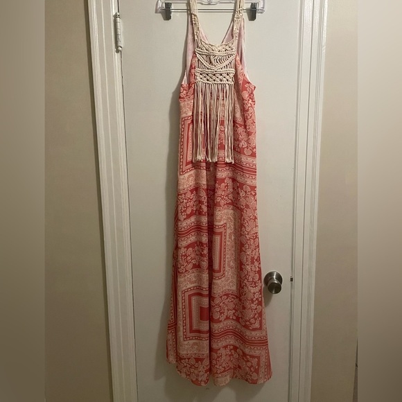 Zara Printed Crochet Fringe Boho Maxi Dress Size Extra Small - Picture 2 of 15
